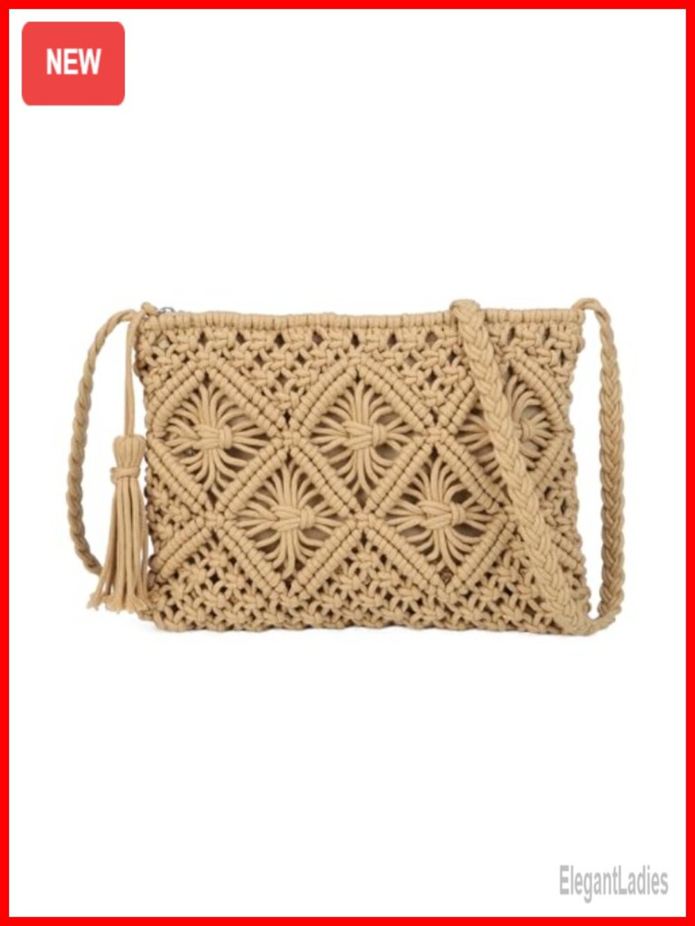 Bohemian Woven Straw Crossbody Bag Small Shoulder Purse Zipper Adjustable Strap